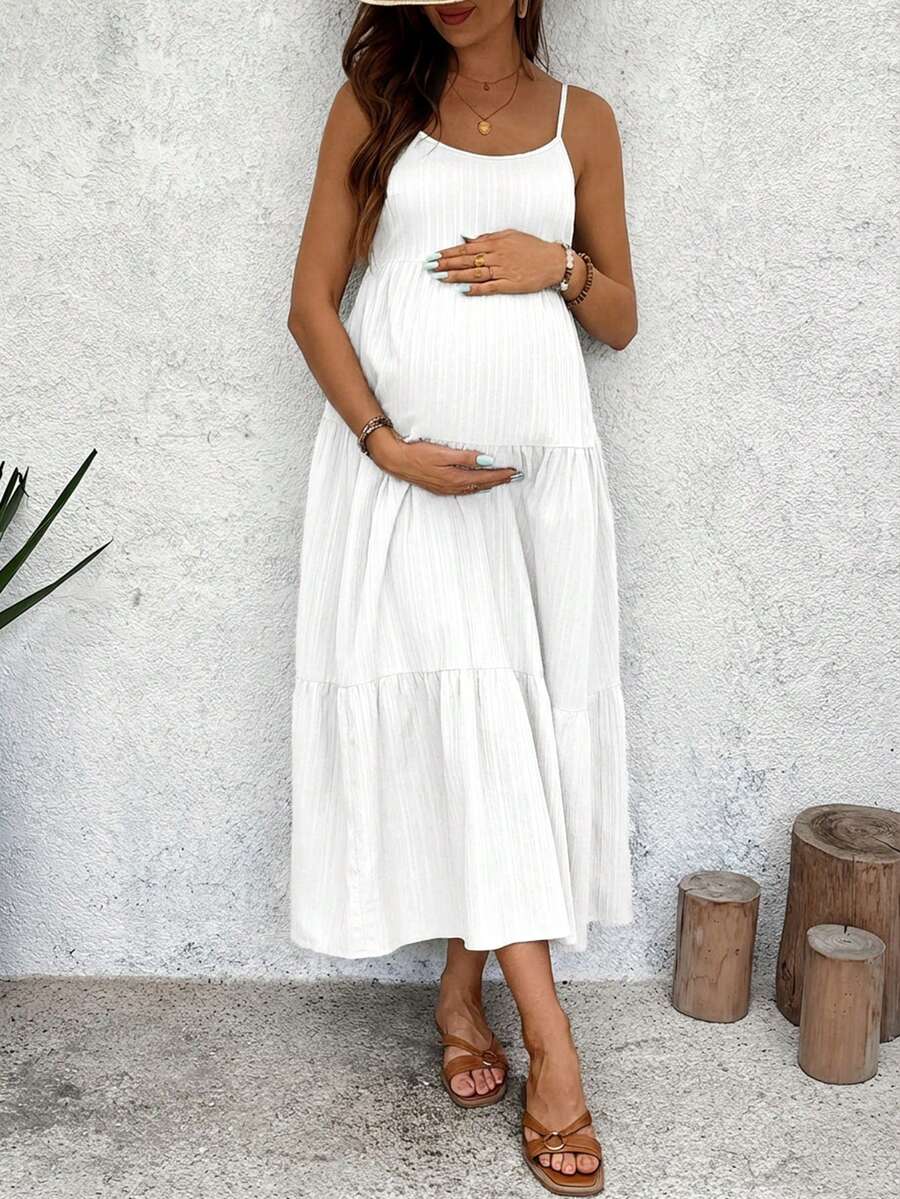 Maternity Sleeveless Solid Color Dress, Fashionable For Summer Woman S Summer Clothes  Maternity Dress  Vacation