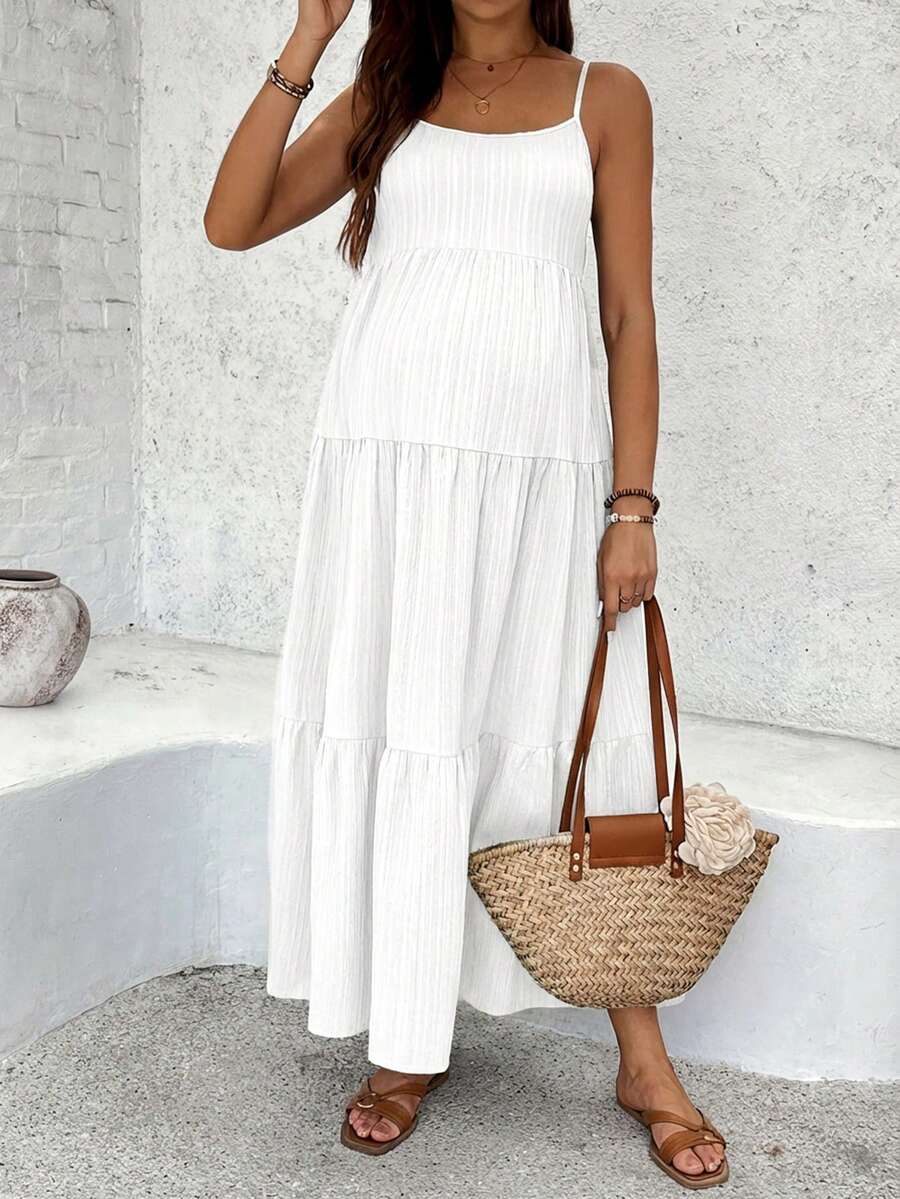 Maternity Sleeveless Solid Color Dress, Fashionable For Summer Woman S Summer Clothes  Maternity Dress  Vacation