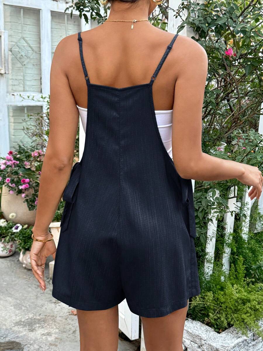 Apricot Spaghetti Strap Maternity Jumpsuit - Casual Sleeveless Knot Front Loose Fit Short Summer Vacation Romper
