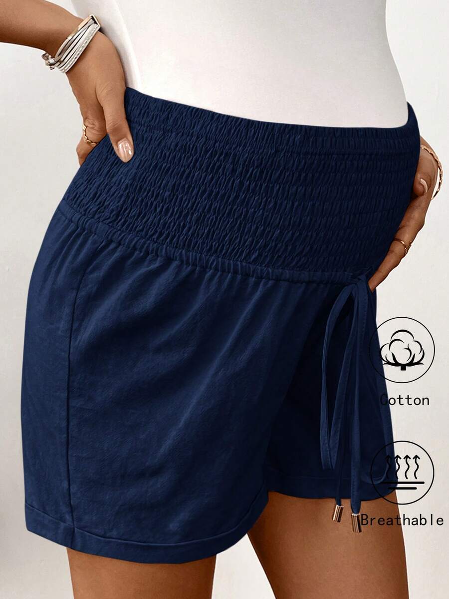 Dusty Pink 100% Cotton Maternity Shorts – Comfortable Drawstring Waist Track Shorts with Pockets for Summer Casual & Beach Wear