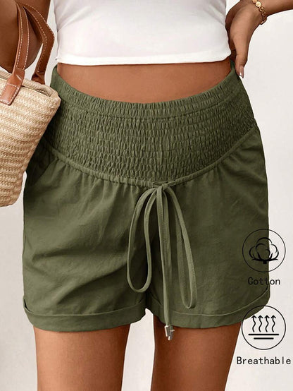 Dusty Pink 100% Cotton Maternity Shorts – Comfortable Drawstring Waist Track Shorts with Pockets for Summer Casual & Beach Wear