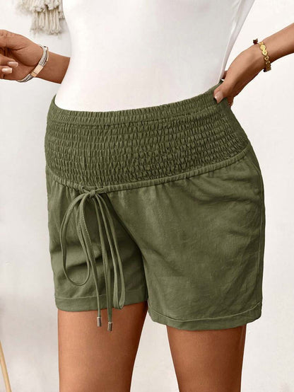Dusty Pink 100% Cotton Maternity Shorts – Comfortable Drawstring Waist Track Shorts with Pockets for Summer Casual & Beach Wear