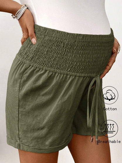 Dusty Pink 100% Cotton Maternity Shorts – Comfortable Drawstring Waist Track Shorts with Pockets for Summer Casual & Beach Wear