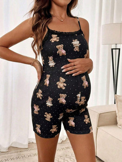 2-Piece Maternity Pajama Set – Bear Print Camisole & Shorts