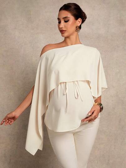 Maternity Shirt - Asymmetrical Neck Twist 2 In 1 Elegant, Apricot