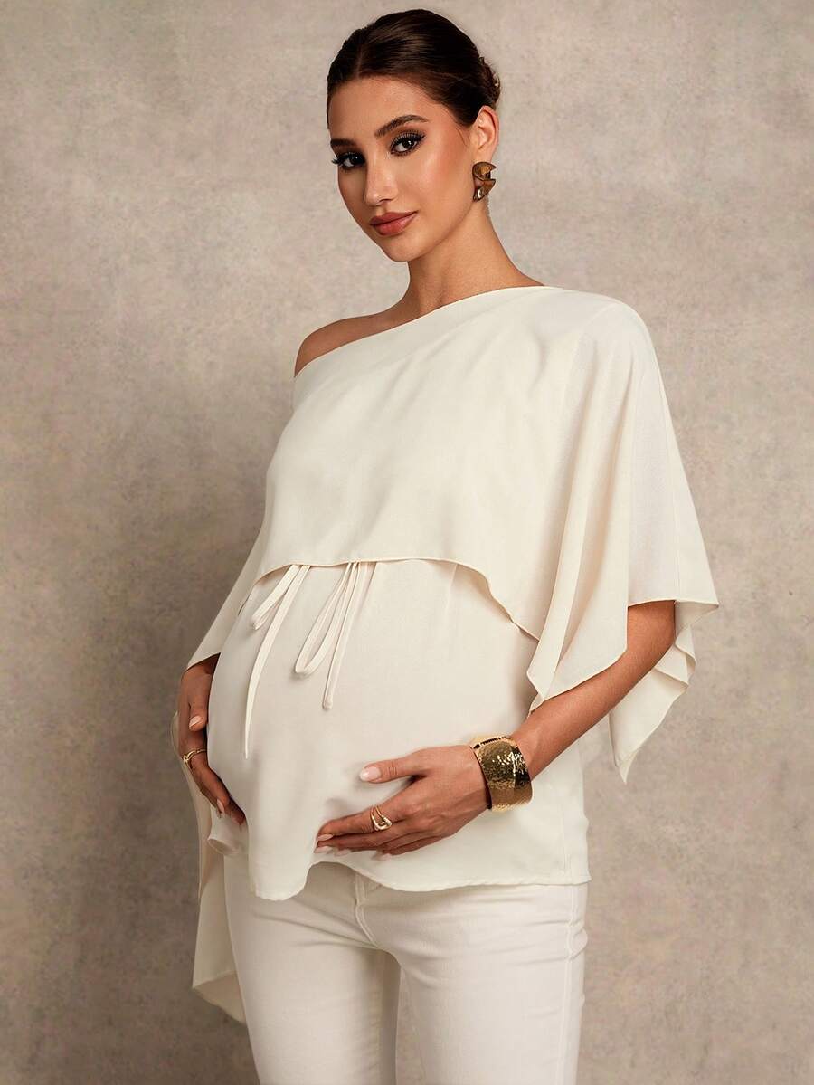Maternity Shirt - Asymmetrical Neck Twist 2 In 1 Elegant, Apricot
