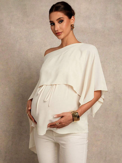 Maternity Shirt - Asymmetrical Neck Twist 2 In 1 Elegant, Apricot
