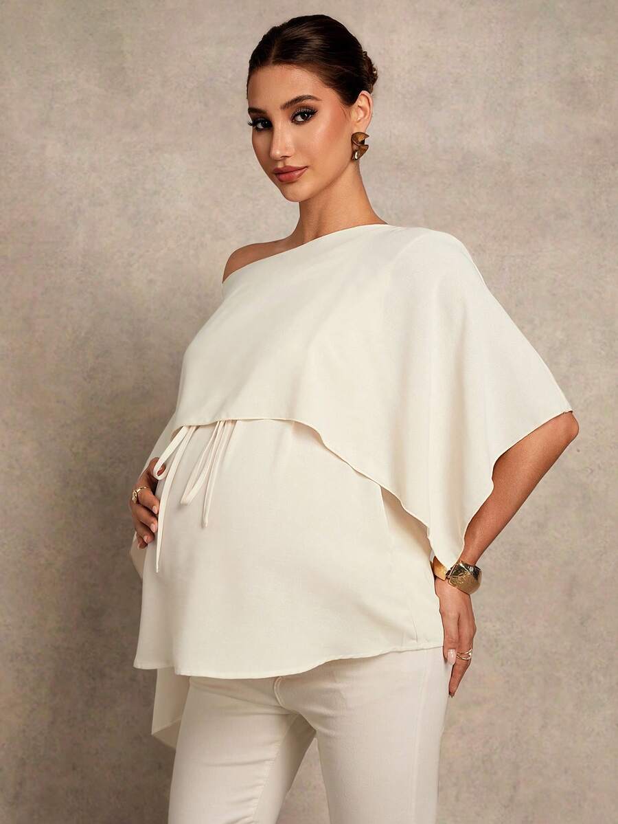 Maternity Shirt - Asymmetrical Neck Twist 2 In 1 Elegant, Apricot