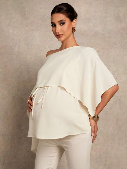 Maternity Shirt - Asymmetrical Neck Twist 2 In 1 Elegant, Apricot