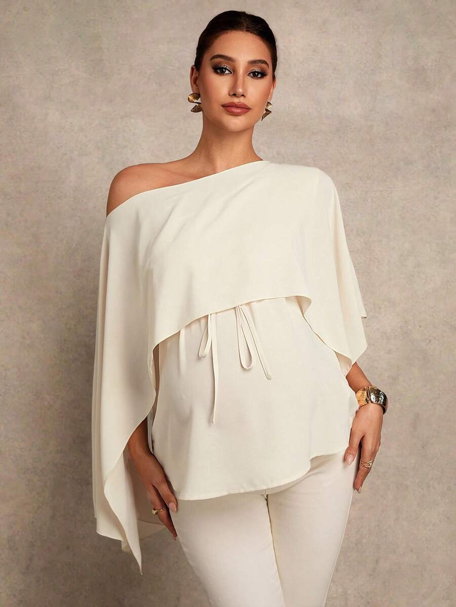 Maternity Shirt - Asymmetrical Neck Twist 2 In 1 Elegant, Apricot