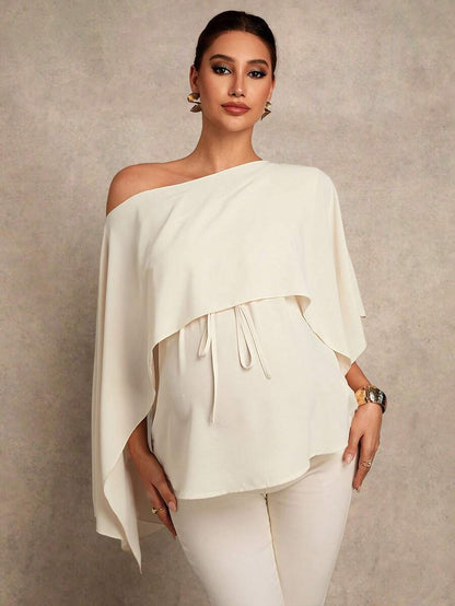 Maternity Shirt - Asymmetrical Neck Twist 2 In 1 Elegant, Apricot