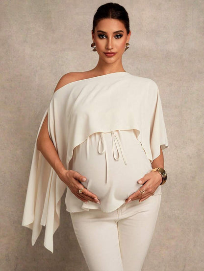Maternity Shirt - Asymmetrical Neck Twist 2 In 1 Elegant, Apricot