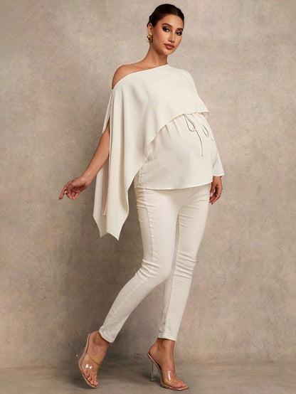 Maternity Shirt - Asymmetrical Neck Twist 2 In 1 Elegant, Apricot