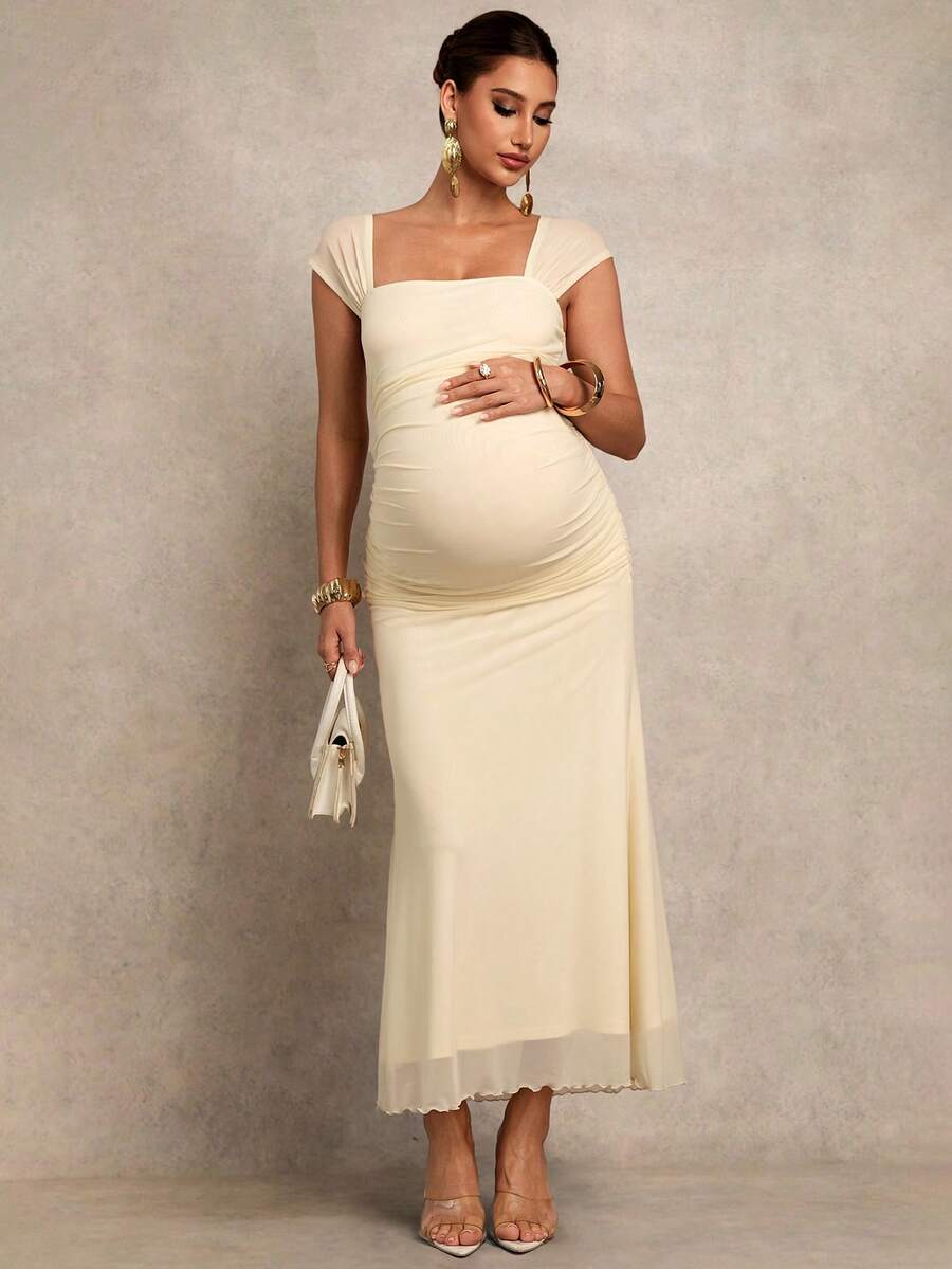 Maternity Solid Color Square Neck Elegant Dress