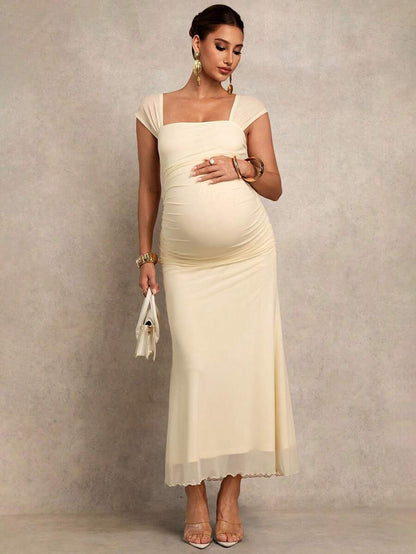 Maternity Solid Color Square Neck Elegant Dress