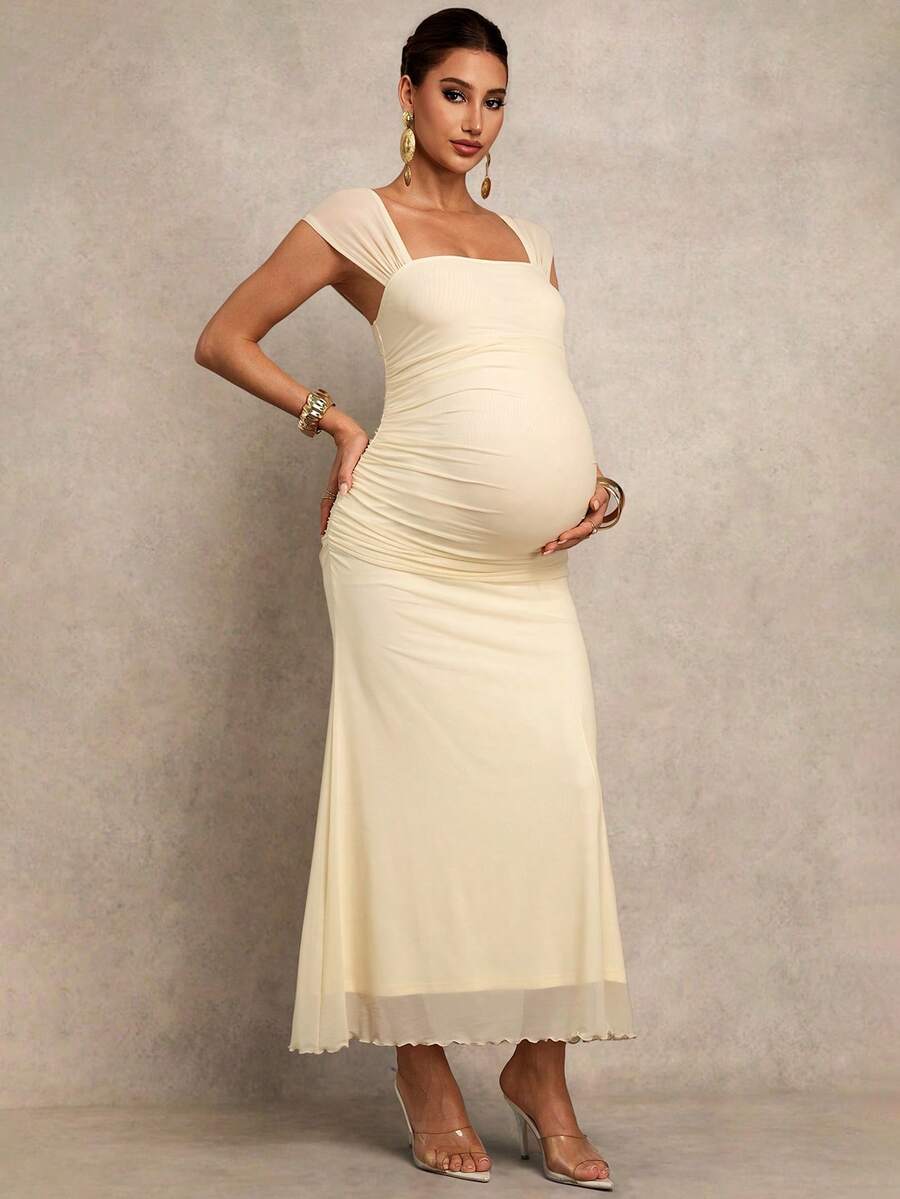 Elegant Solid Color Maternity Dress For Summer