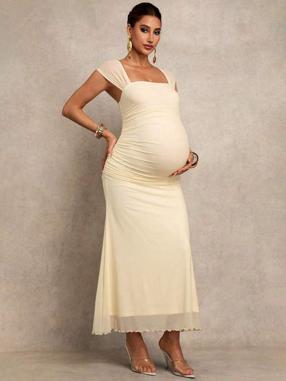 Elegant Solid Color Maternity Dress For Summer