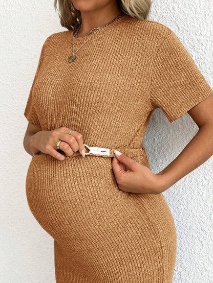 Maternity 2 Piece Set - Solid Color Short Sleeve Top and Skirt Summer Casual, Pregnancy Loungewear