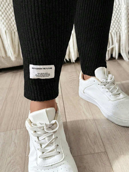 Plus Size Ribbed Knit Ultra High Waist Maternity Leggings - Slim Fit Office Commute Pants