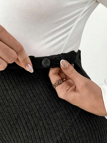 Plus Size Ribbed Knit Ultra High Waist Maternity Leggings - Adjustable Slim Fit Office Pants