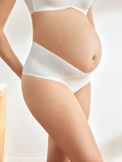 Maternity Briefs - Solid Color Asymmetric Waistband Casual Soft Stretch, Pregnancy Daily Wear