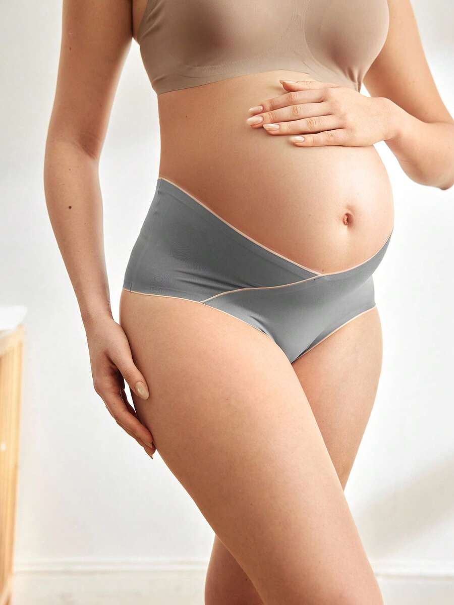 Maternity Briefs - Solid Color Asymmetric Waistband Casual Soft Stretch, Pregnancy Daily Wear