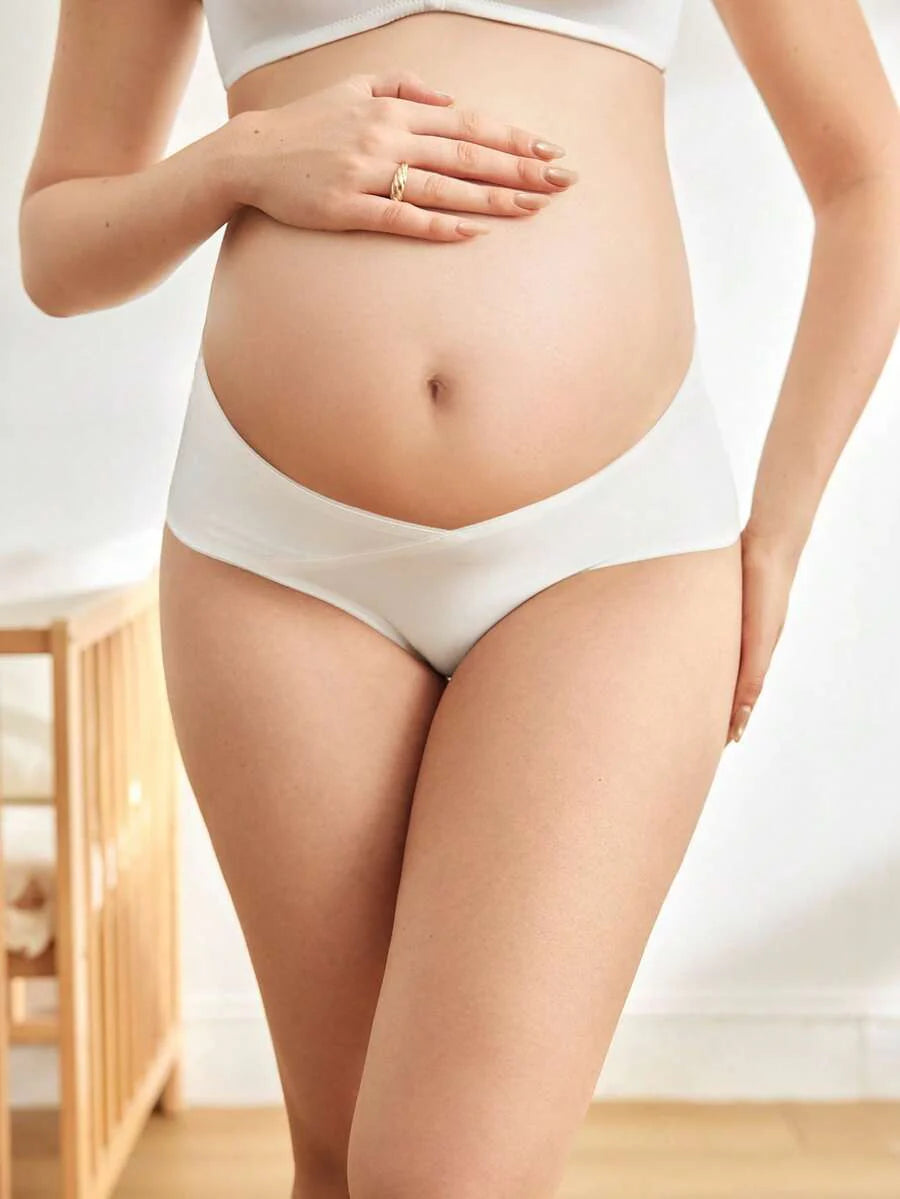 Maternity Briefs - Solid Color Asymmetric Waistband Casual Soft Stretch, Pregnancy Daily Wear