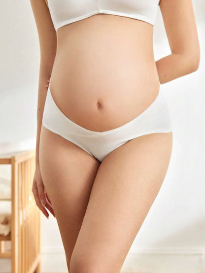 Maternity Briefs - Solid Color Asymmetric Waistband Casual Soft Stretch, Pregnancy Daily Wear