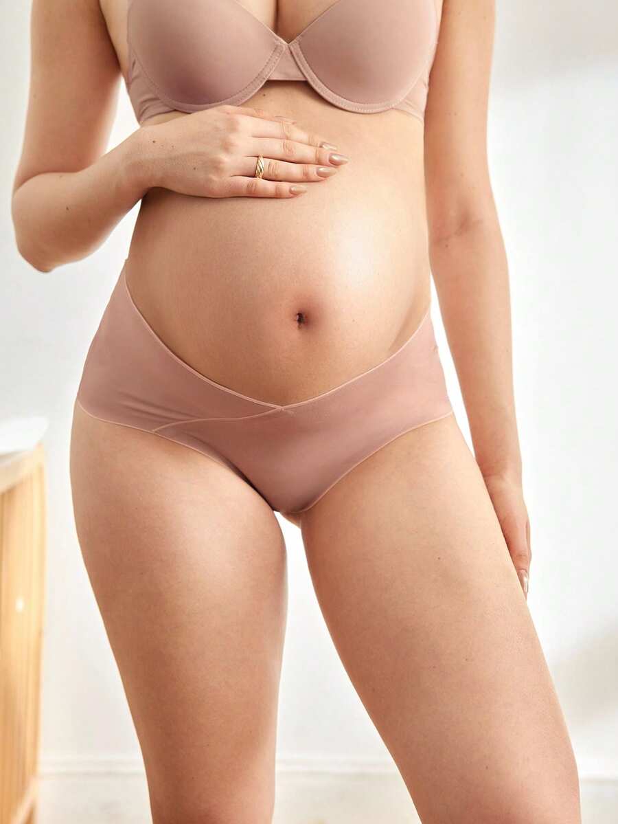 Maternity Brief - Solid Color Seamless Soft Stretch Low-Pressure Support Nursing, Daily Wear