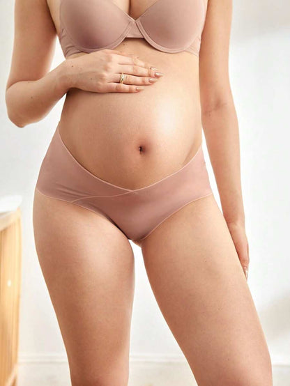 Maternity Briefs - Solid Color Asymmetric Waistband Casual Soft Stretch, Pregnancy Daily Wear