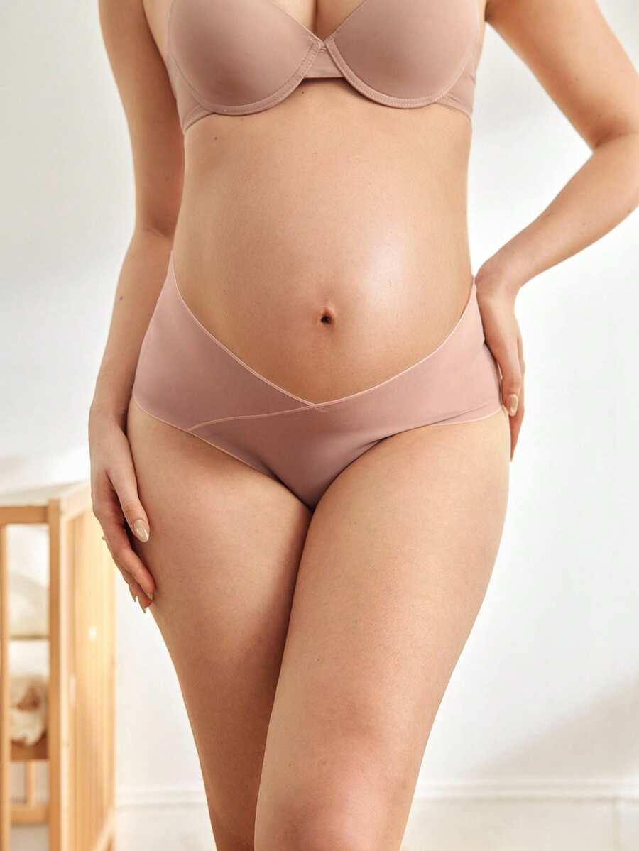 Maternity Briefs - Solid Color Asymmetric Waistband Casual Soft Stretch, Pregnancy Daily Wear