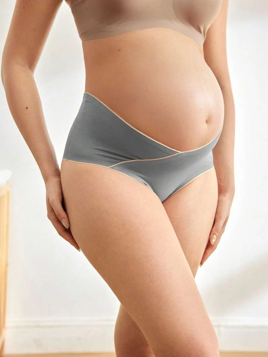 Maternity Briefs - Solid Color Asymmetric Waistband Casual Soft Stretch, Pregnancy Daily Wear