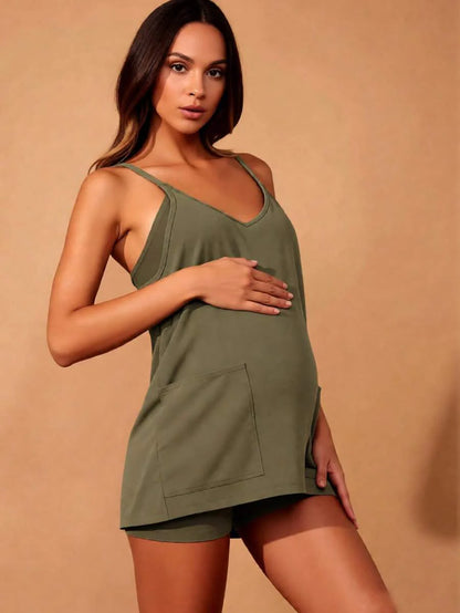 Maternity Womens Athletic Sleeveless Mini Dress Hot Shot Casual Dresses Spaghetti Strap Nursing Dresses Built In Shorts
