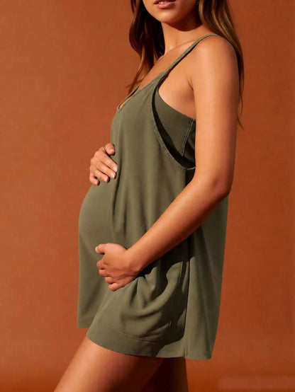 Maternity Womens Athletic Sleeveless Mini Dress Hot Shot Casual Dresses Spaghetti Strap Nursing Dresses Built In Shorts