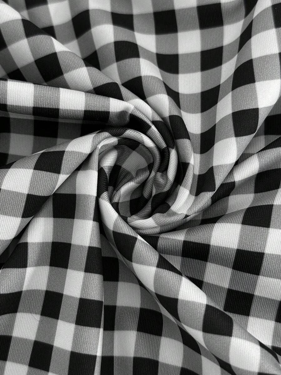 Maternity Clothes Maternity Bottoms Casual Summer Adjustable Waistband, Lace Trim At The Waistband, Black And White Checkered Maternity Leggings With A Three-Quarter Length Split. Checkered Pattern.