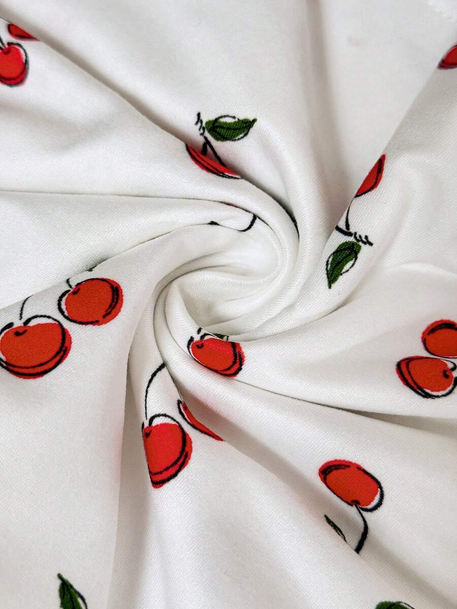 2pcs Maternity Cherry Print Camisole Top And Adjustable Waist Shorts Set World Cup