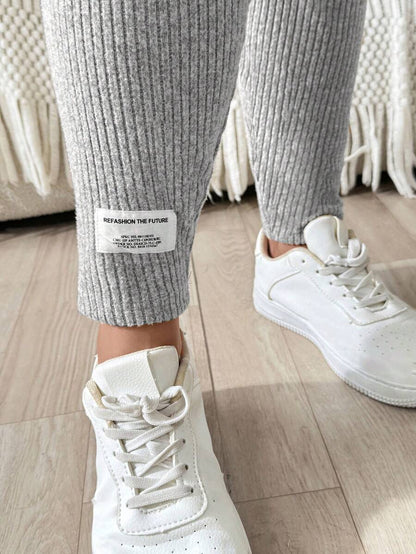 Plus Size Ribbed Knit Ultra High Waist Maternity Leggings - Adjustable Slim Fit Office Pants