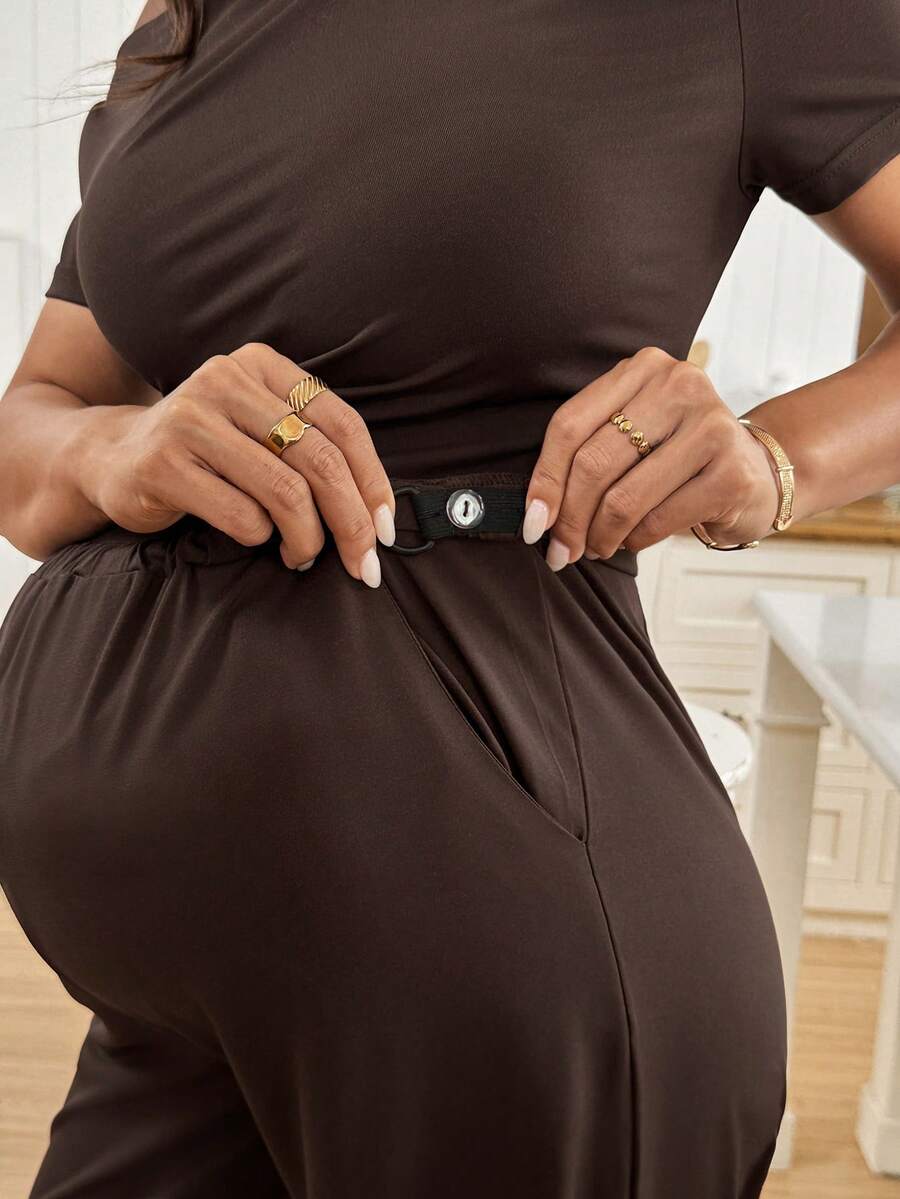 Navy Blue Maternity 2 Piece Set Asymmetric Short Sleeve Tee and Slim Fit Long Pants Elegant Summer Night Out Lounge Outfit