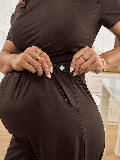 Navy Blue Maternity 2 Piece Set Asymmetric Short Sleeve Tee and Slim Fit Long Pants Elegant Summer Night Out Lounge Outfit