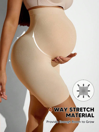Maternity Belly Support Knee-Length Shorts, High Rise Elastic Black Shaping Briefs, Comfortable Daily Supportive Seamless Underwear