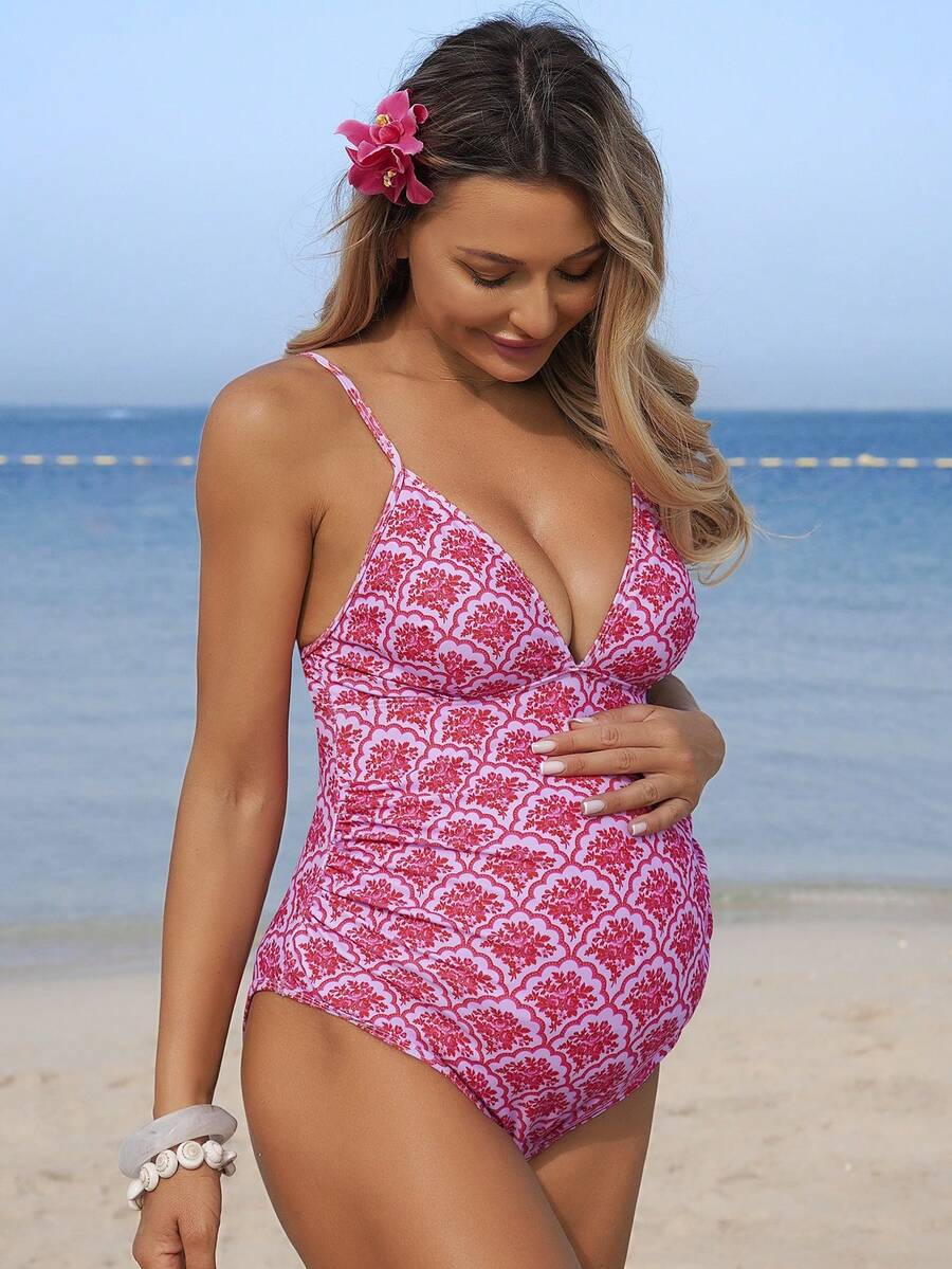 Maternity Romper - Floral Print Summer Beach Vacation