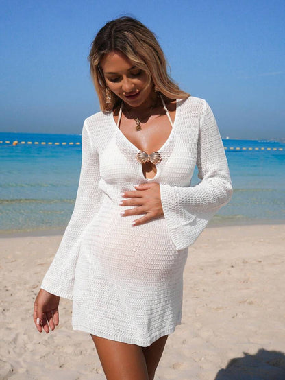 Maternity Boho Jacquard Pleated Shorts - High Waist Soft Breathable Loose Fit Summer Beach
