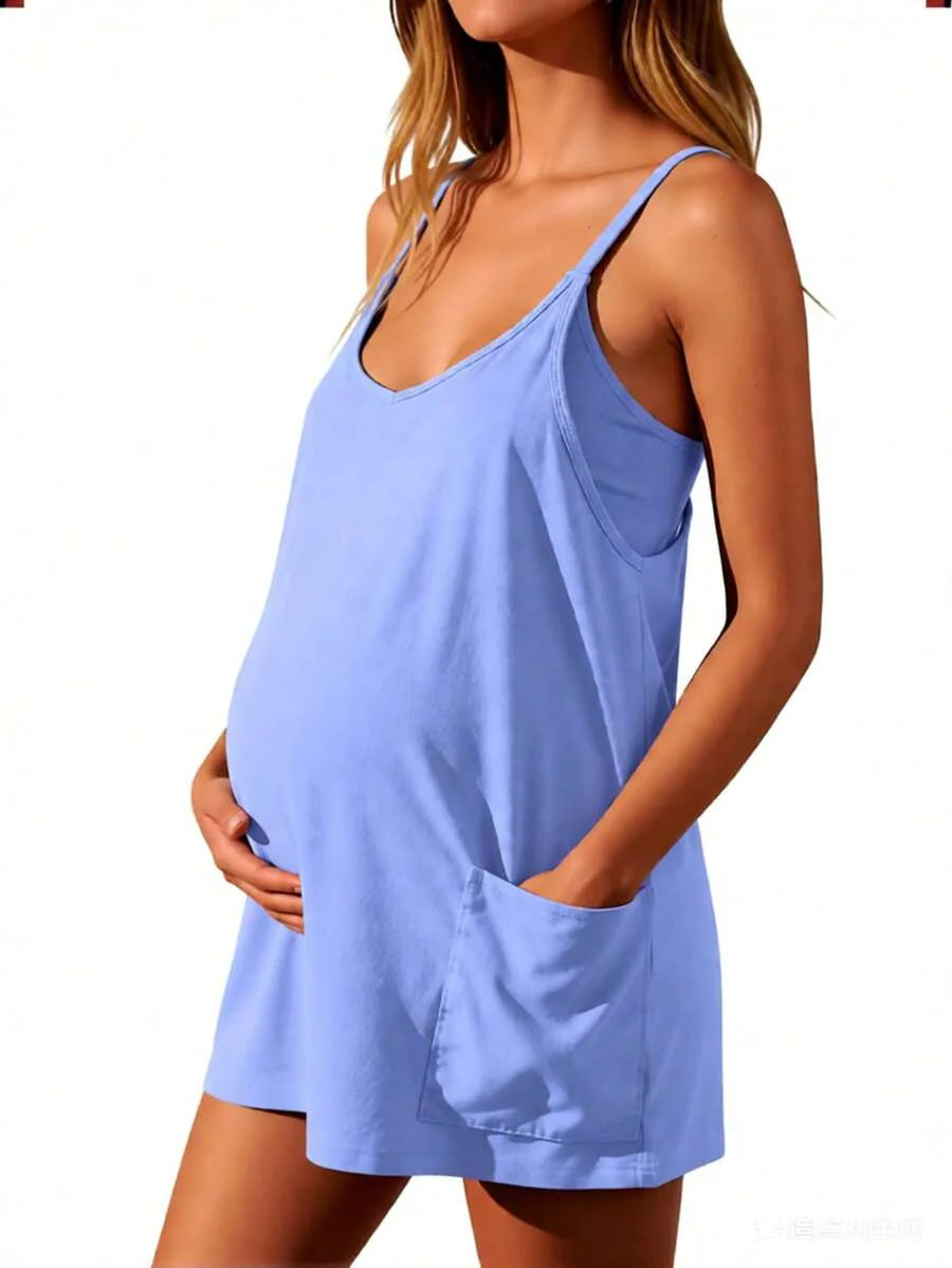 Maternity Dress Women's Workout Dress - Fitness Casual Mini Dress With Built-In Shorts, Sleeveless Style And Spaghetti Straps For Golf And Athletic Activities Maternity Clothes Khaki Dress,Fall Summer Short Dress,Fall Women Outfits,Office Wear,Work Women