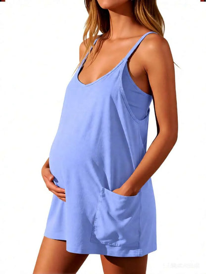 Maternity Dress Women's Workout Dress - Fitness Casual Mini Dress With Built-In Shorts, Sleeveless Style And Spaghetti Straps For Golf And Athletic Activities Maternity Clothes Khaki Dress,Fall Summer Short Dress,Fall Women Outfits,Office Wear,Work Women