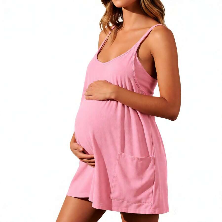 Maternity Dress Women's Workout Dress - Fitness Casual Mini Dress With Built-In Shorts, Sleeveless Style And Spaghetti Straps For Golf And Athletic Activities Maternity Clothes Khaki Dress,Fall Summer Short Dress,Fall Women Outfits,Office Wear,Work Women