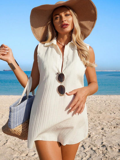 Maternity Beach Cover-Up Dress - Solid Color Sleeveless Bump Friendly Vacation, White