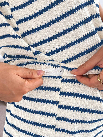 Maternity Striped V-Neck Camisole and Shorts Set Navy Blue Summer Maternity Romper Outfit for Beach and Vacation