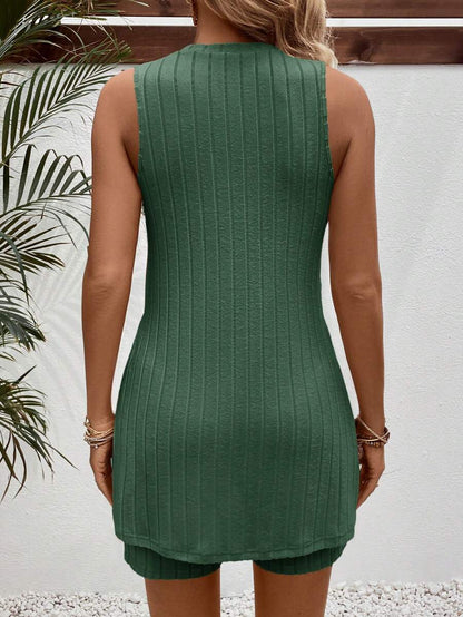 Maternity 2-Piece Striped Camisole and Shorts Set High Stretch Round Neck Side Slit Casual Summer Lounge Outfit