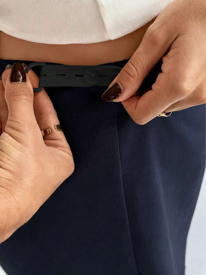 Maternity Casual Solid Black Adjustable High Waist Shorts - Loose Fit Straight Leg Summer Beach Mini Shorts
