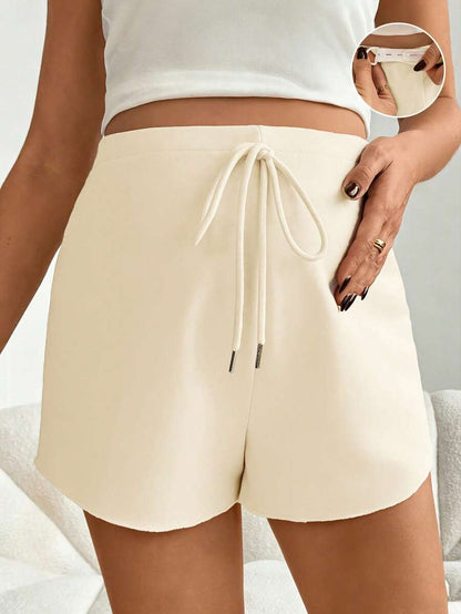 Maternity Casual Solid Black Adjustable High Waist Shorts - Loose Fit Straight Leg Summer Beach Mini Shorts